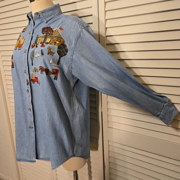Rare Farm & Ranch Embroidered Vintage Jean Top by Red Ridge Mountain Outfitters - Picture 4 of 16